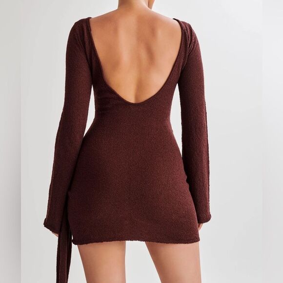 NWT MESHKI Liana Long Sleeve High Neck Open Back Knit Mini Dress in Plum size XL - Picture 5 of 13